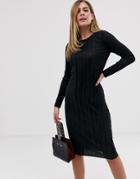 New Look Midi Tunic Dress In Black Plisse - Black