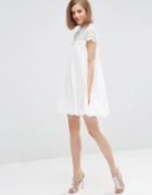 Asos Lace Top Pleated Mini Swing Dress - White