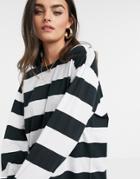 Asos Design Oversized T-shirt Dress With Long Sleeve In Black And White Stripe