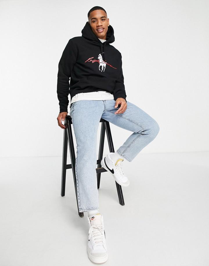 Polo Ralph Lauren Script Icon Logo Front Hoodie In Black