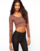 Asos 90's Crop Top With Long Sleeves In Metallic Fabric - Copper