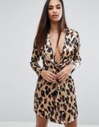 Missguided Leopard Print Wrap Dress - Brown