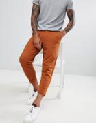 Asos Design Skinny Cropped Joggers With Turn Up - Orange