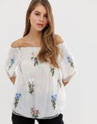 Qed London Off Shoulder Embroidered Top In White - White