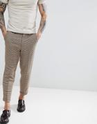 Asos Design Drop Crotch Tapered Mini Check Pants With Turn Up - Brown
