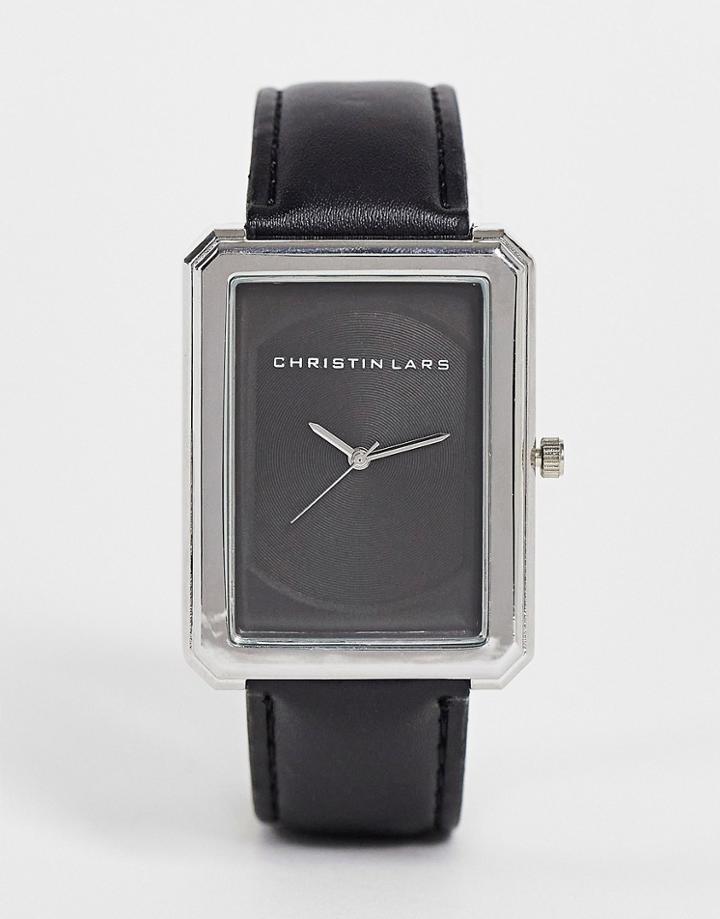 Christian Lars Womens Rectangle Face Watch In Black-silver