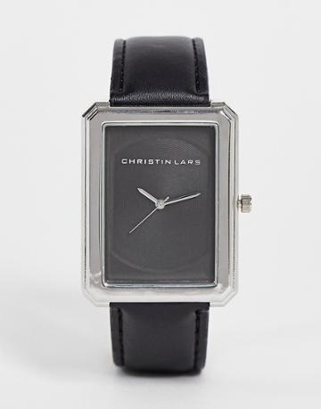 Christian Lars Womens Rectangle Face Watch In Black-silver