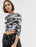 Na-kd Cropped Long Sleeve Top In Camp Print - Multi