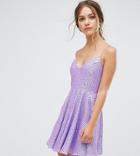 Asos Petite Deep Plunge Embellished Skater Mini Dress-purple