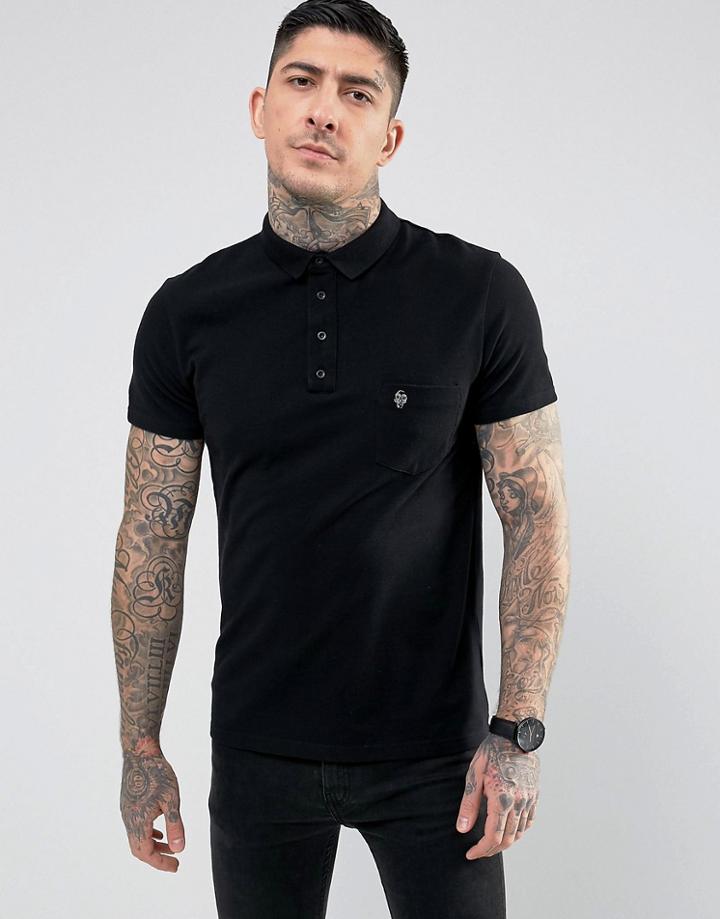 Noose & Monkey Polo Shirt With Pocket Logo - Black