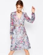 Uttam Boutique Paisley Long Sleeved Wrap Dress - Blue