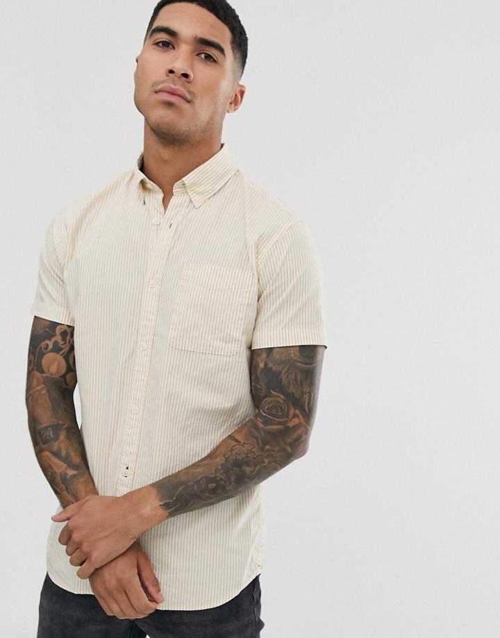 Jack & Jones Short Sleeve Slim Fit Shirt In Yellow Stripe - Yellow