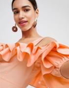 Fashion Union Off Shoulder Romper With Ruffle Layers - Orange