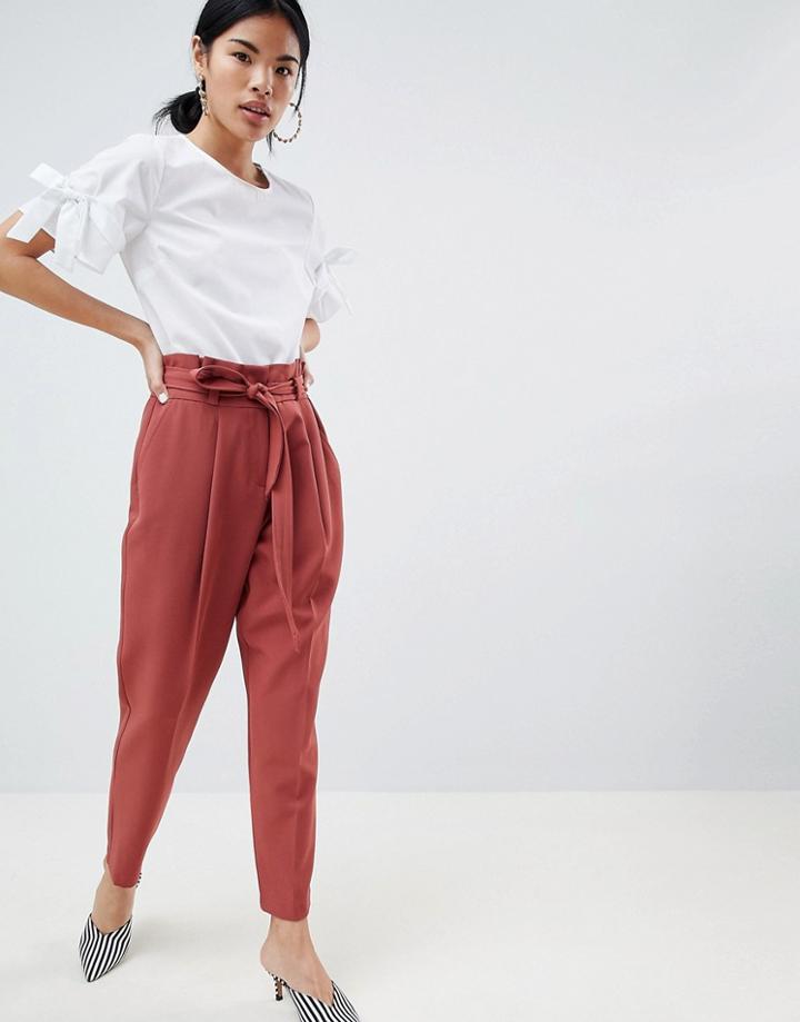 New Look Tie Waist Tapered Pant - Brown