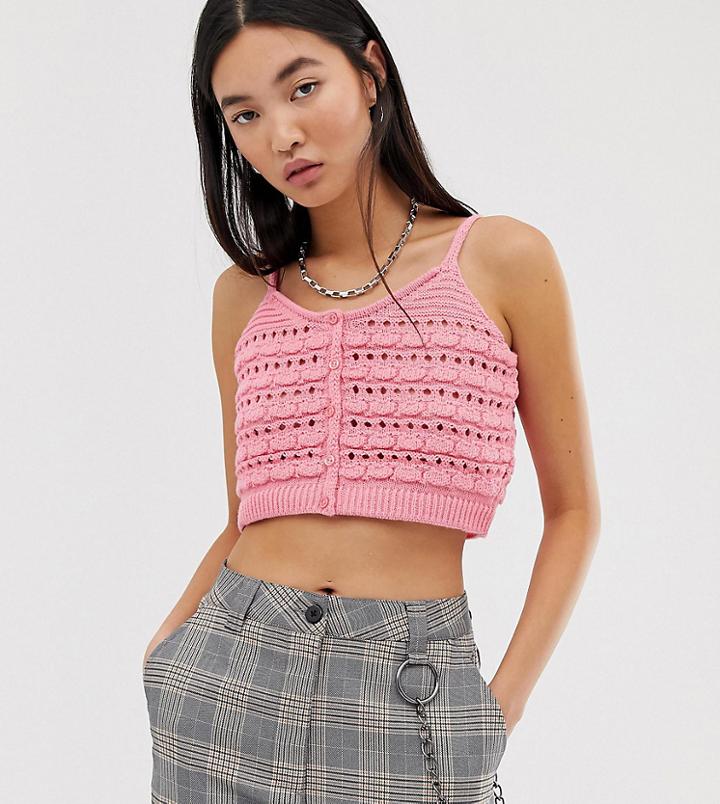 Reclaimed Vintage Inspired Knitted Cami With Button Front-pink
