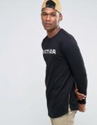 Asos Super Longline Long Sleeve T-shirt With Disturb Print And Side Zips - Black