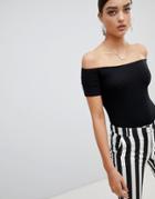 Prettylittlething Cap Sleeve Bardot Body - Black