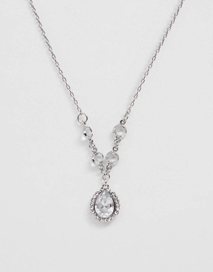 Johnny Loves Rosie Rhinestone Necklace-silver
