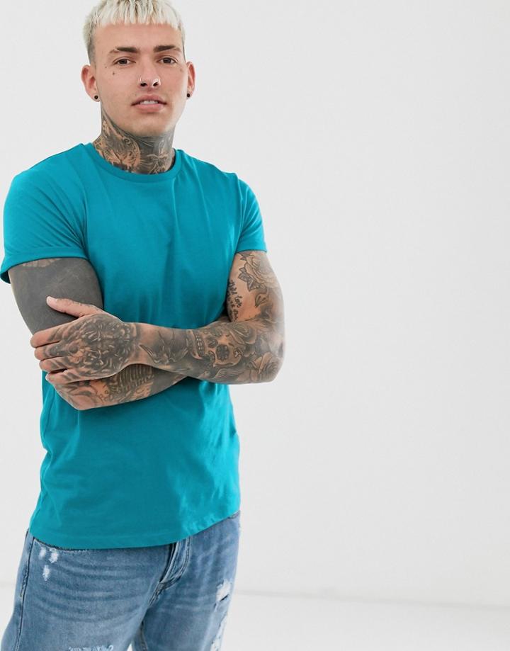 Asos Design T-shirt With Crew Neck And Roll Sleeve In Green