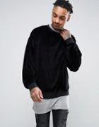 Asos Oversized Velour Sweatshirt In Black - Black