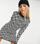 Collusion Knitted Dress In Checkerboard Jacquard-multi
