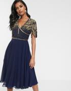 Virgos Lounge Embellished Shoulder Skater Dress In Navy