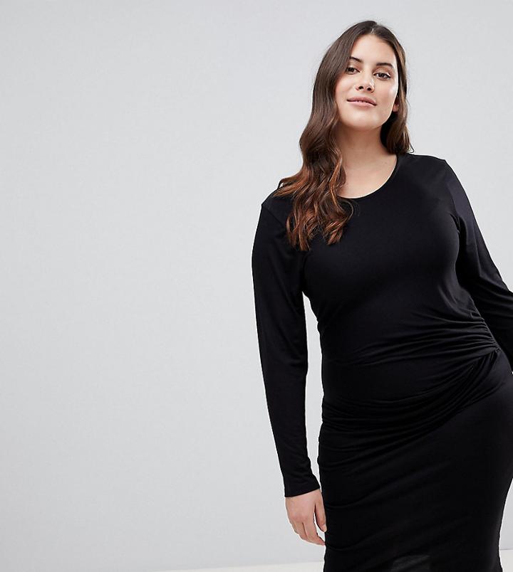 Lipsy Curve Bodycon Midi Dress With Knot Front Detail - Black