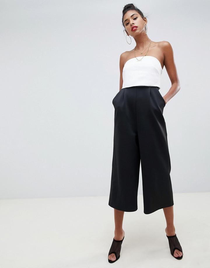 Asos Design Bandeau Jumpsuit In Scuba-black