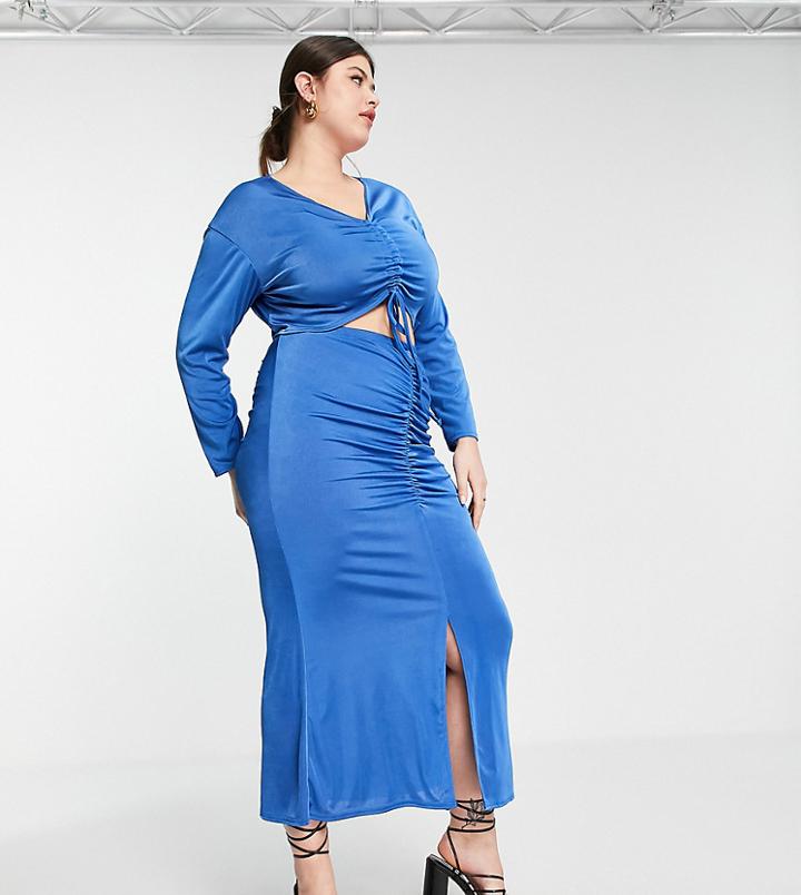 In The Style Plus X Liberty Exclusive Sleeve Ruched Detail Midi Skirt In Navy - Part Of A Set