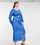 In The Style Plus X Liberty Exclusive Sleeve Ruched Detail Midi Skirt In Navy - Part Of A Set