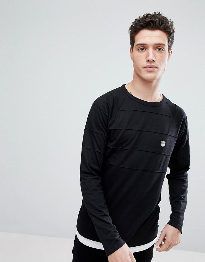 Le Breve Contrast Hem Long Sleeve Top - Black