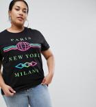 Asos Design Curve T-shirt With Textured Neon City Print - Black