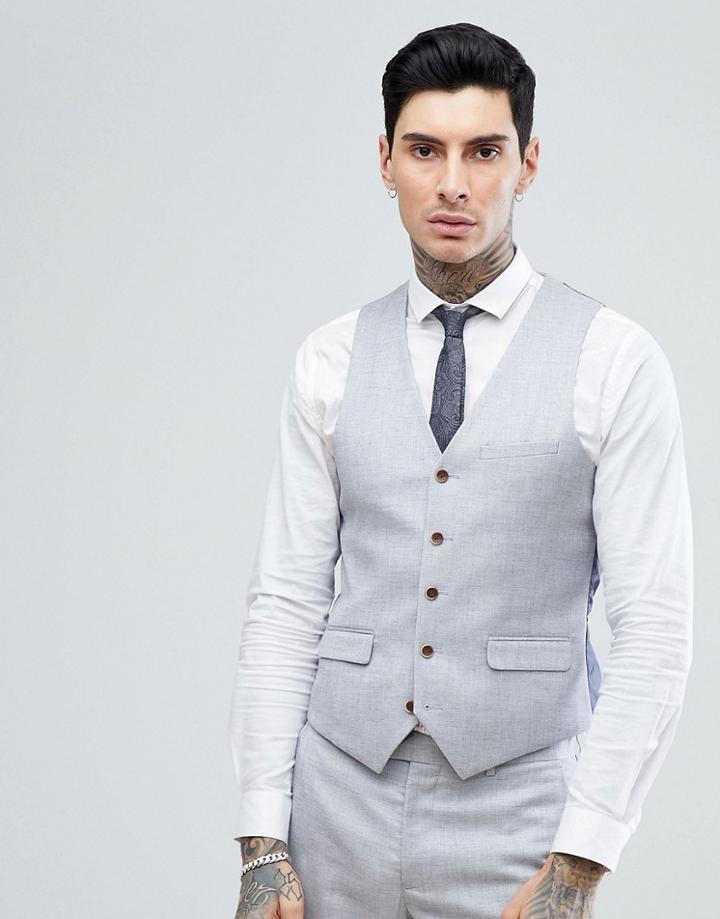 Harry Brown Stretch Linen Wedding Pale Blue Slim Fit Suit Vest - Blue