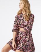Miss Selfridge Long Sleeve Fit And Flare Dress In Rose Print-black