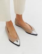 Asos Design Logan Pointed Ballet Flats With Toe Cap In Beige