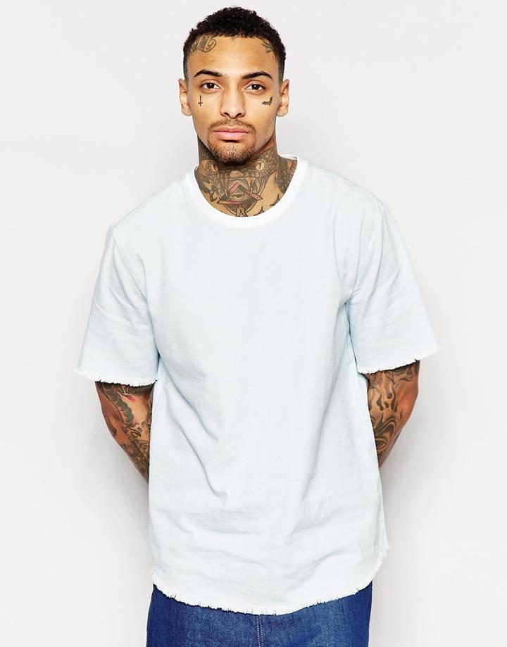 Asos Denim T-shirt In Bleach With Raw Edges - Bleach