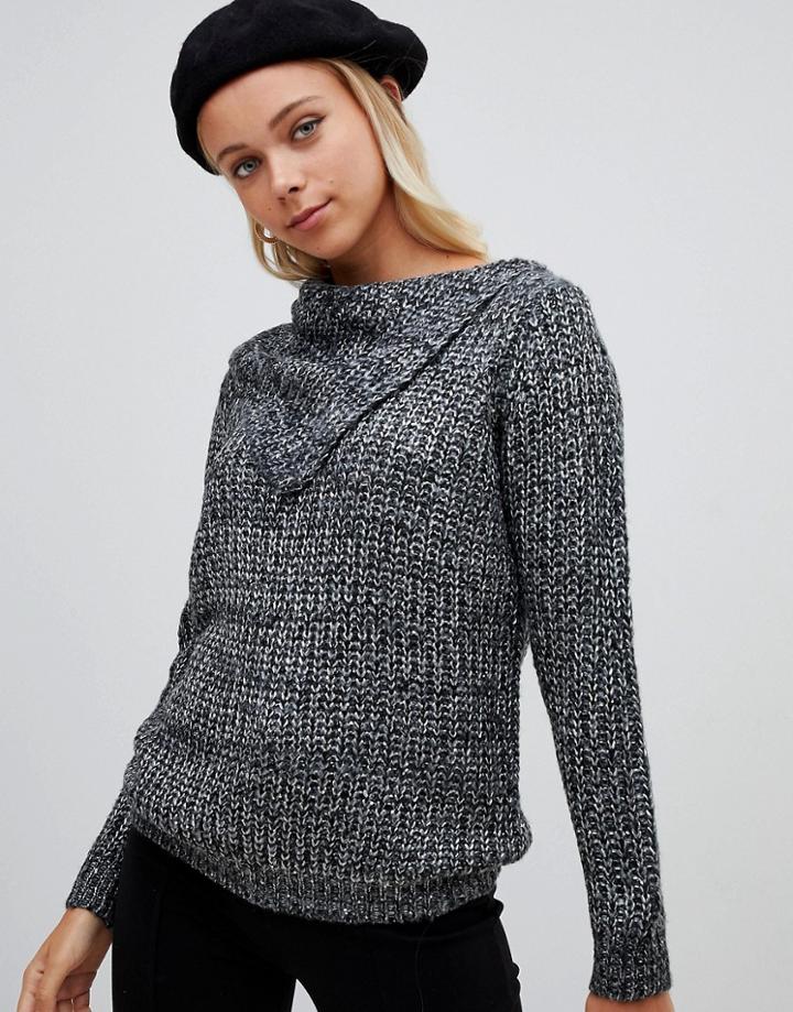 Qed London Ribbed Sweater With Open Neck - Gray