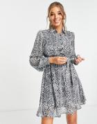 Lipsy Gathered Sleeve Dress In Leopard-multi