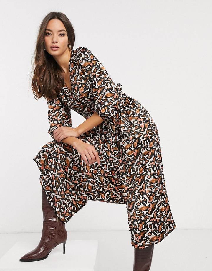 Vero Moda Midi Dress In Abstract Animal Print-multi