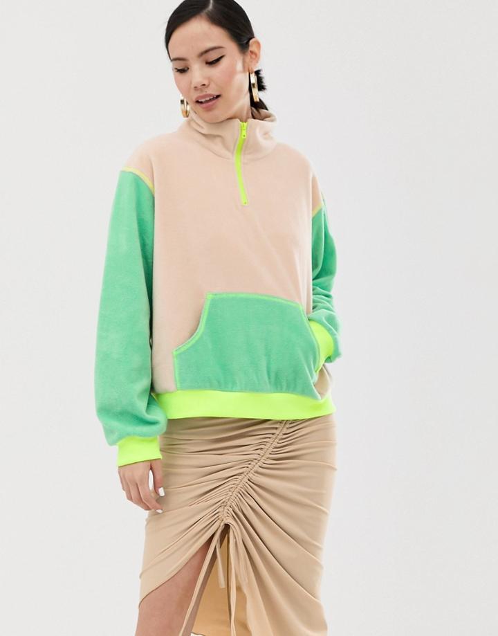 Zya Half Zip Fleece With Contrast Panels-beige