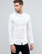 Asos Skinny Shirt In White With Grandad Collar And Contrast Buttons - White
