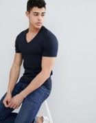 Asos Design Muscle Fit T-shirt With V Neck In Black - Navy