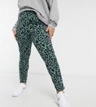 Asos Design Curve Legging In Khaki Leopard Print-multi