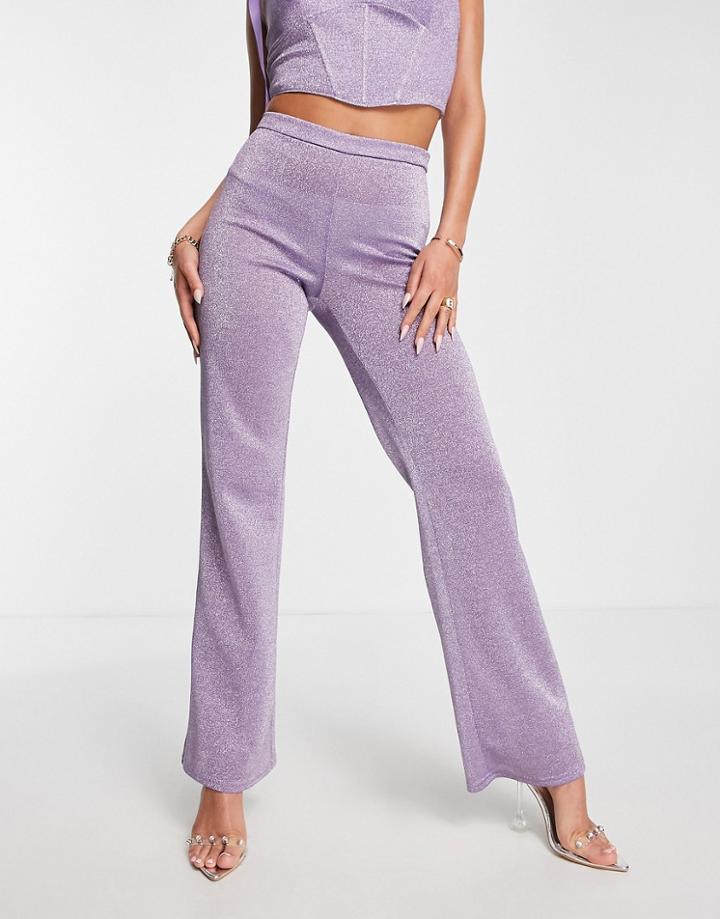 Jaded Rose Sheer Wide Leg Pants In Lilac Sparkle - Part Of A Set-purple