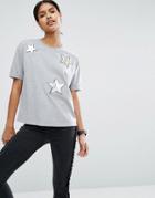 Asos T-shirt With Sequin Star Badges - Gray