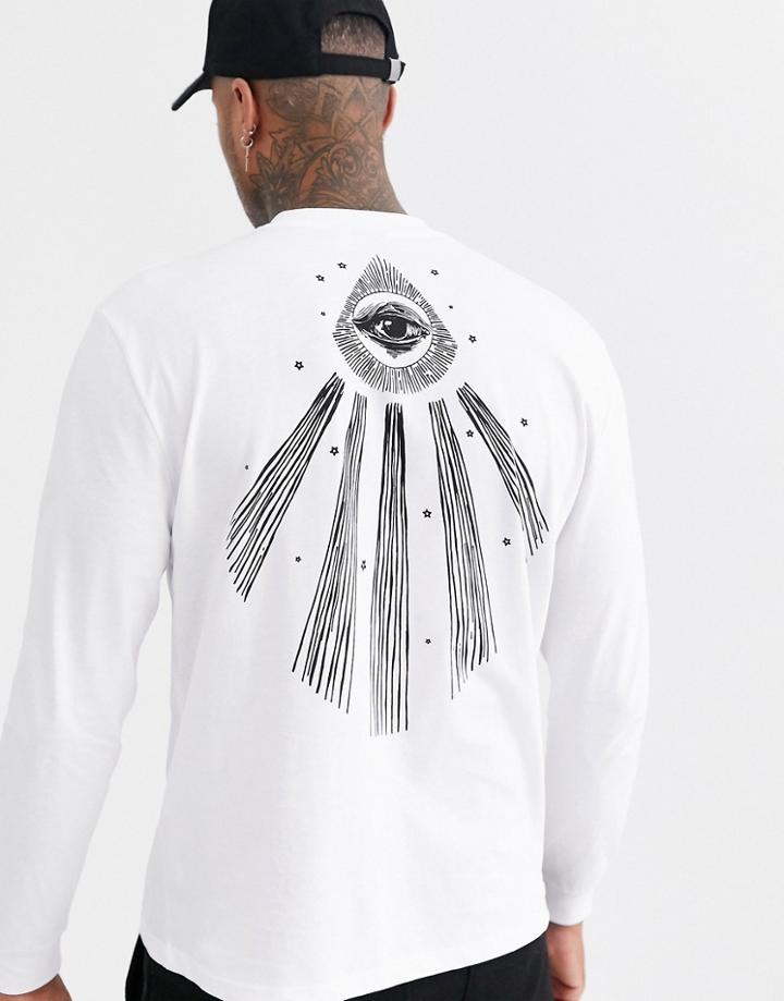 Asos Design Relaxed Long Sleeve T-shirt With Mystical Style Large Back Print-white