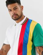 Asos Design Polo Shirt With Rainbow Color Block And Tipping - White