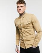 Asos Design Skinny Fit Western Denim Shirt In Stone-neutral