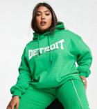 Public Desire Curve Detroit Logo Oversized Hoodie Sweatshirt In Green
