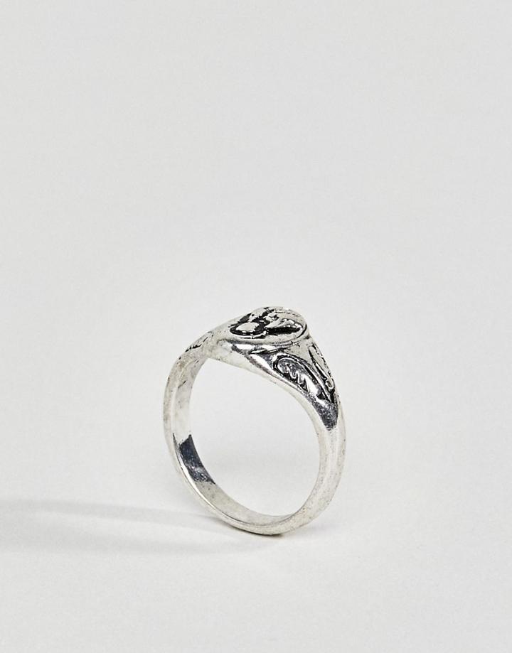 Asos Vintage Style Icon Signet Ring - Silver